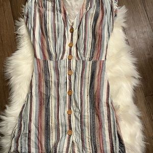 Blue rain striped dress with wooden buttons